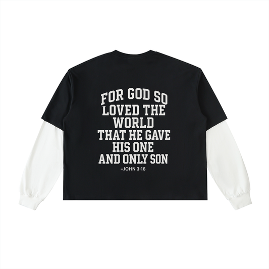 Layered Contrast Sleeve Cotton T-Shirt