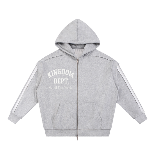 Contrast Tape Raw Edge Double Layered Zip Hoodie