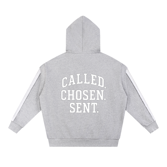 Contrast Tape Raw Edge Double Layered Zip Hoodie