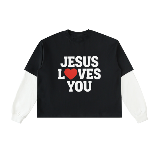 Layered Contrast Sleeve Cotton T-Shirt